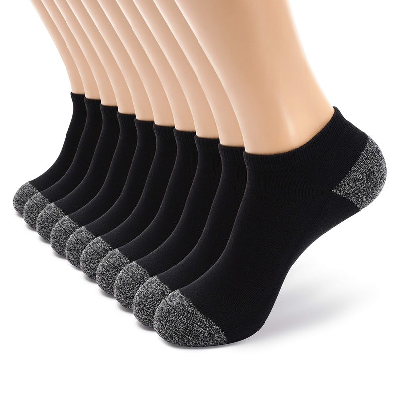 MONFOOT Men's/Women's 10 Pairs Cotton Cushion Ankle Socks, Black Large Multipack - Image 1